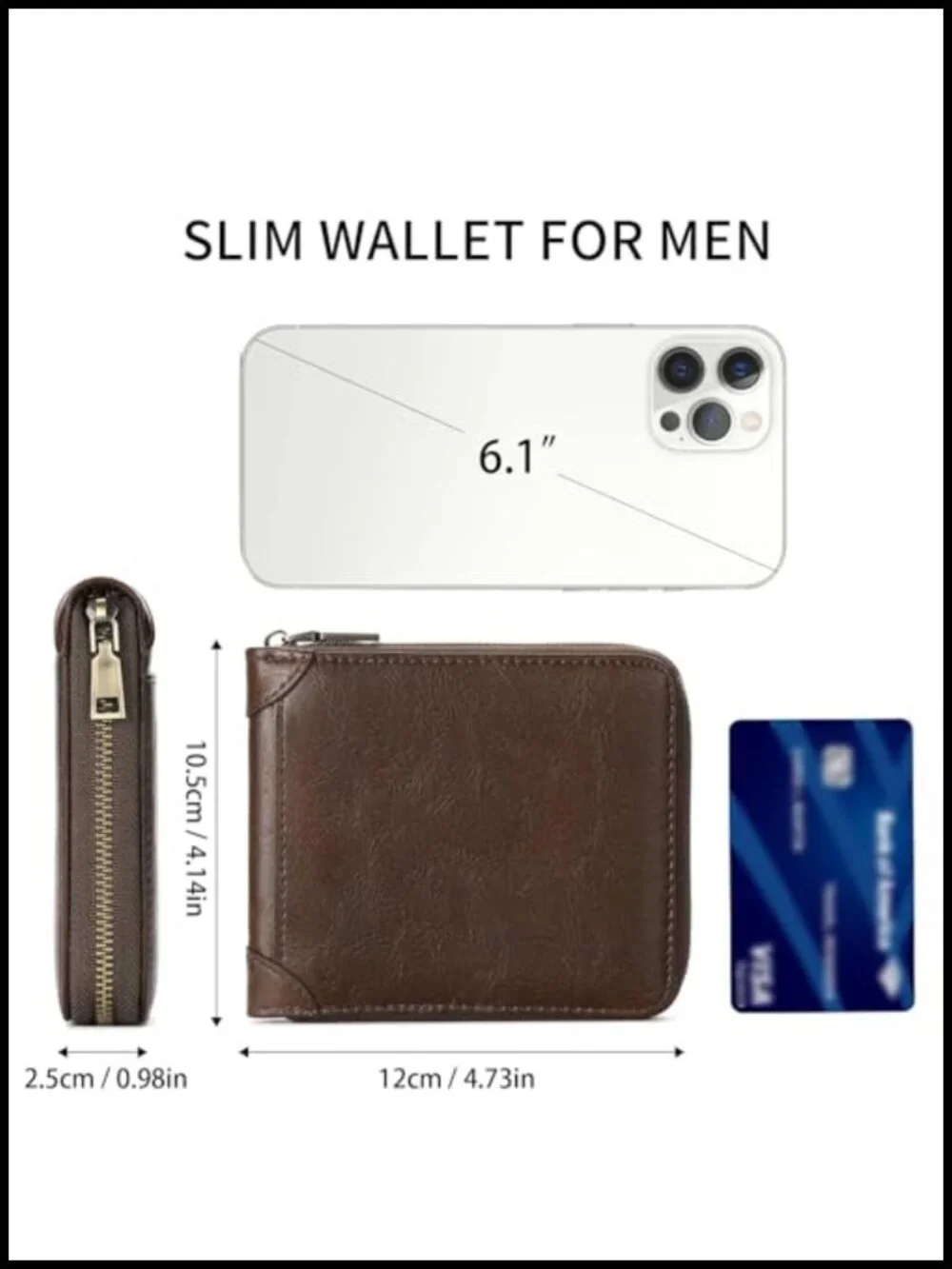 Vegan Leather RFID Blocking Zipper Bifold Wallet with ID Window Large Capacity